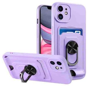 For iPhone 12 Ring Kickstand Card Wallet TPU Phone Case(Purple)