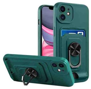 For iPhone 11 Ring Kickstand Card Wallet TPU Phone Case (Night Green)