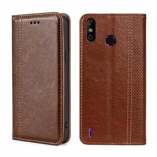 For Infinix Smart 4 Grid Texture Magnetic Flip Leather Phone Case(Brown)