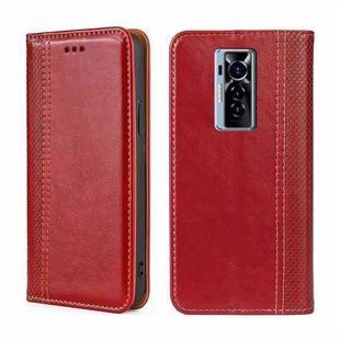 For Tecno Phantom X Grid Texture Magnetic Flip Leather Phone Case(Red)