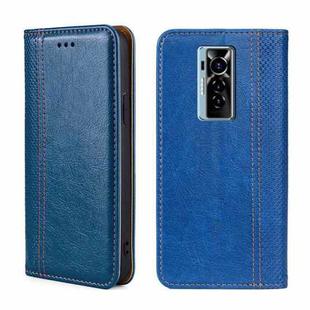 For Tecno Phantom X Grid Texture Magnetic Flip Leather Phone Case(Blue)