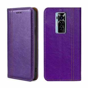 For Tecno Phantom X Grid Texture Magnetic Flip Leather Phone Case(Purple)