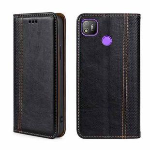 For Tecno Pop 4 Grid Texture Magnetic Flip Leather Phone Case(Black)