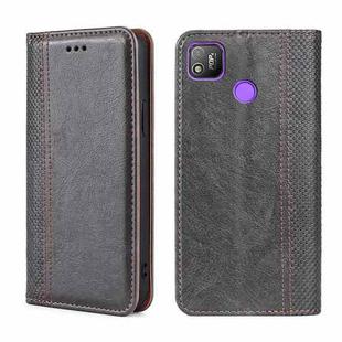 For Tecno Pop 4 Grid Texture Magnetic Flip Leather Phone Case(Grey)