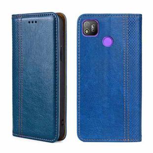For Tecno Pop 4 Grid Texture Magnetic Flip Leather Phone Case(Blue)