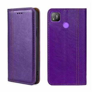 For Tecno Pop 4 Grid Texture Magnetic Flip Leather Phone Case(Purple)