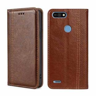 For Tecno Pop 2/Pop 2 F/Pop 2 Pro/Pop 2 Power/Itel P13 Grid Texture Magnetic Flip Leather Phone Case(Brown)