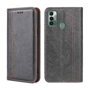 For Tecno Spark 7 Grid Texture Magnetic Flip Leather Phone Case(Grey)