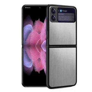 For Samsung Galaxy Z Flip3 5G Carbon Fiber Texture Stainless Steel Protective Phone Case(Silver)