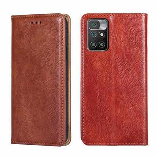 For Xiaomi Redmi 10 Gloss Oil Solid Color Magnetic Leather Phone Case(Brown)