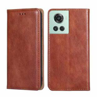 For OnePlus Ace / 10R Gloss Oil Solid Color Magnetic Leather Phone Case(Brown)