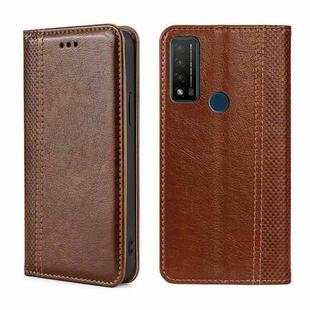For TCL 20 R 5G/Bremen/20 AX 5G Grid Texture Magnetic Flip Leather Phone Case(Brown)
