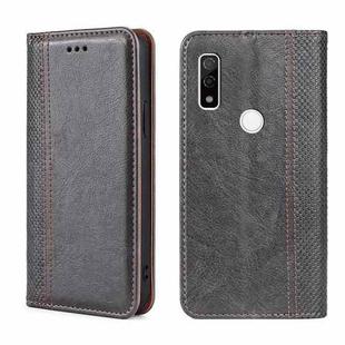 For Fujitsu Arrows WE F-51B Grid Texture Magnetic Flip Leather Phone Case(Grey)