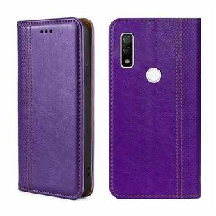For Fujitsu Arrows WE F-51B Grid Texture Magnetic Flip Leather Phone Case(Purple)