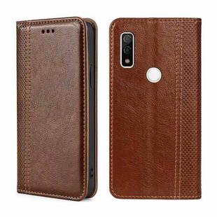 For Fujitsu Arrows WE F-51B Grid Texture Magnetic Flip Leather Phone Case(Brown)