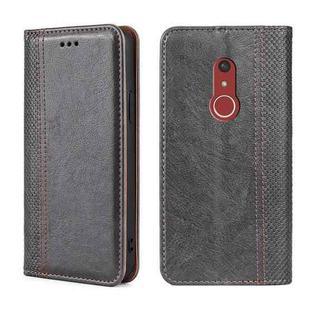 For Fujitsu Arrow Be4 Plus F-41B Grid Texture Magnetic Flip Leather Phone Case(Grey)