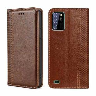 For Oukitel C25 Grid Texture Magnetic Flip Leather Phone Case(Brown)