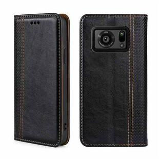 For Sharp Aquos R6 Grid Texture Magnetic Flip Leather Phone Case(Black)