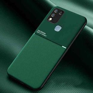 For Infinix Hot 10 Play Classic Tilt Strip Grain Magnetic Shockproof PC + TPU Phone Case(Dark Green)