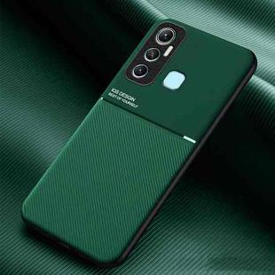 For Infinix Hot 11 Classic Tilt Strip Grain Magnetic Shockproof PC + TPU Phone Case(Dark Green)