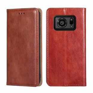 For Sharp Aquos R6 Gloss Oil Solid Color Magnetic Leather Phone Case(Brown)