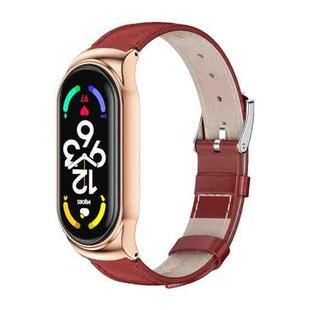 For Xiaomi Mi Band 7 / 7 NFC MIJOBS CS Metal Case Genuine Leather Top Layer Cowhide Watch Band(Red Rose Gold)