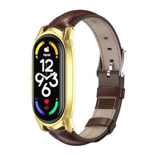 For Xiaomi Mi Band 7 / 7 NFC MIJOBS GT Metal Case Top Layer Cowhide Watch Band(Bamboo Coffee Black)