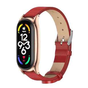 For Xiaomi Mi Band 7 / 7 NFC MIJOBS Plus Metal Case Microfiber Leather Watch Band(Red Rose Gold)