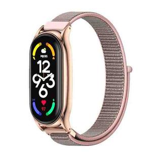 For Xiaomi Mi Band 7 / 7 NFC MIJOBS Plus Stainless Steel Case Nylon Watch Band(Pink Sand Rose Gold)