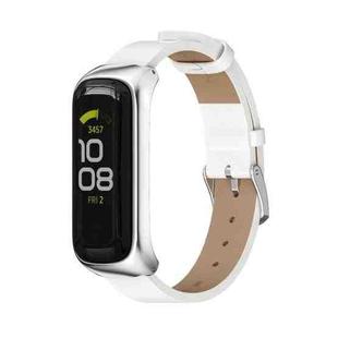 For Samsung Galaxy Fit 2 MIJOBS Metal Case Microfiber Leather Watch Band(White Silver)