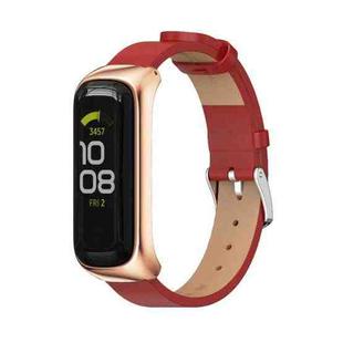 For Samsung Galaxy Fit 2 MIJOBS Metal Case Microfiber Leather Watch Band(Red Rose Gold)