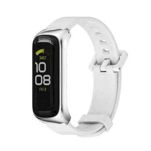 For Samsung Galaxy Fit 2 MIJOBS Metal Case Silicone Watch Band(White Silver)
