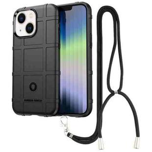 For iPhone 14 Lanyard Rugged Shield TPU Phone Case (Black)