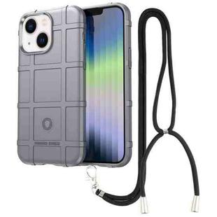 For iPhone 14 Plus Lanyard Rugged Shield TPU Phone Case (Grey)
