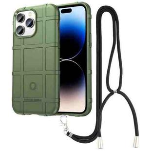 For iPhone 14 Pro Lanyard Rugged Shield TPU Phone Case(Green)