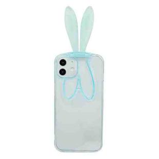 Luminous Bunny Ear Holder TPU Phone Case For iPhone 12(Transparent Blue)