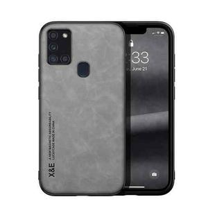For Samsung Galaxy A21s Skin Feel Magnetic Leather Back Phone Case(Galactic Grey)
