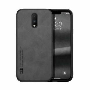 For OnePlus 7 Skin Feel Magnetic Leather Back Phone Case(Dark Grey)