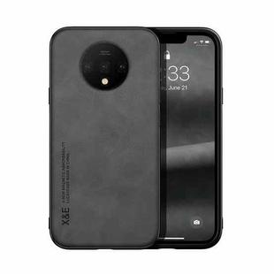 For OnePlus 7T Skin Feel Magnetic Leather Back Phone Case(Dark Grey)