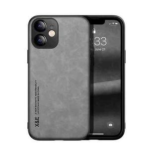 For iPhone 12 Skin Feel Magnetic Leather Back Phone Case(Light Grey)