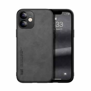 For iPhone 12 Skin Feel Magnetic Leather Back Phone Case(Dark Grey)