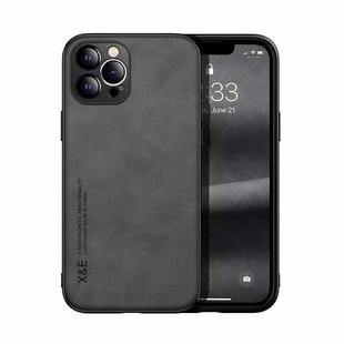 For iPhone 12 Pro Skin Feel Magnetic Leather Back Phone Case(Dark Grey)