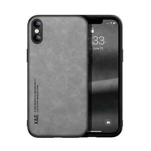 For iPhone XS Max Skin Feel Magnetic Leather Back Phone Case(Light Grey)