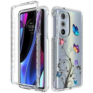 For Motorola Edge 30 Pro PC+TPU Transparent Painted Phone Case(Tree Butterflies)