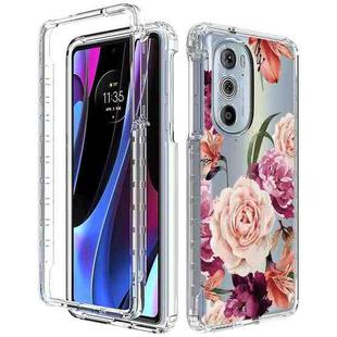 For Motorola Edge 30 Pro PC+TPU Transparent Painted Phone Case(Purple Floral)