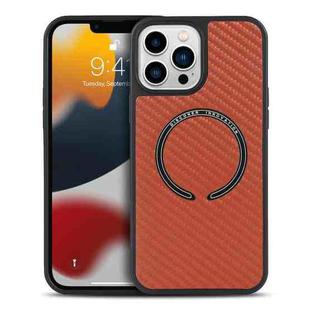 For iPhone 13 Pro Carbon Fiber Texture MagSafe Magnetic Phone Case (Orange)
