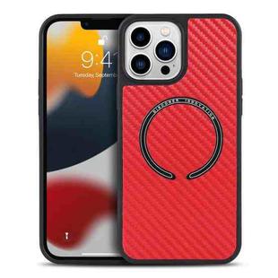 For iPhone 13 Pro Max Carbon Fiber Texture MagSafe Magnetic Phone Case (Red)