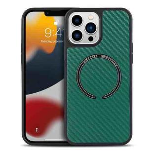 For iPhone 11 Carbon Fiber Texture MagSafe Magnetic Phone Case (Green)