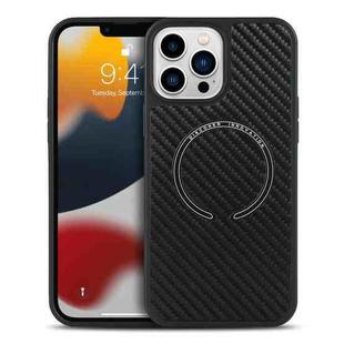 For iPhone 11 Pro Max Carbon Fiber Texture MagSafe Magnetic Phone Case (Black)