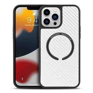 For iPhone 11 Pro Max Carbon Fiber Texture MagSafe Magnetic Phone Case (White)